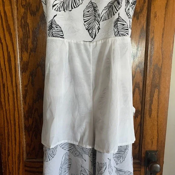 Jumpsuit Tropical Black White Strappy Wide Leg Linen Look Casual Summer Sz M/L - Picture 7 of 9